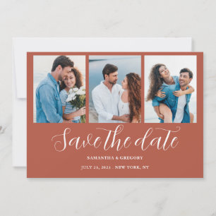 Terracotta Photo Collage Flat Save The Date Card