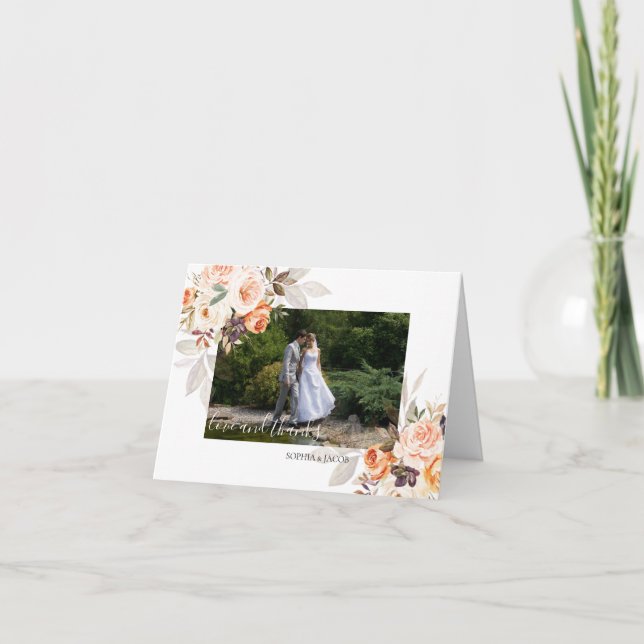Terracotta Photo Floral Boho Fall Wedding Thank You Card (Front)