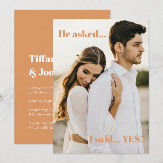 Terracotta Photo I Said Yes Engagement Party  Invitation (Front/Back)