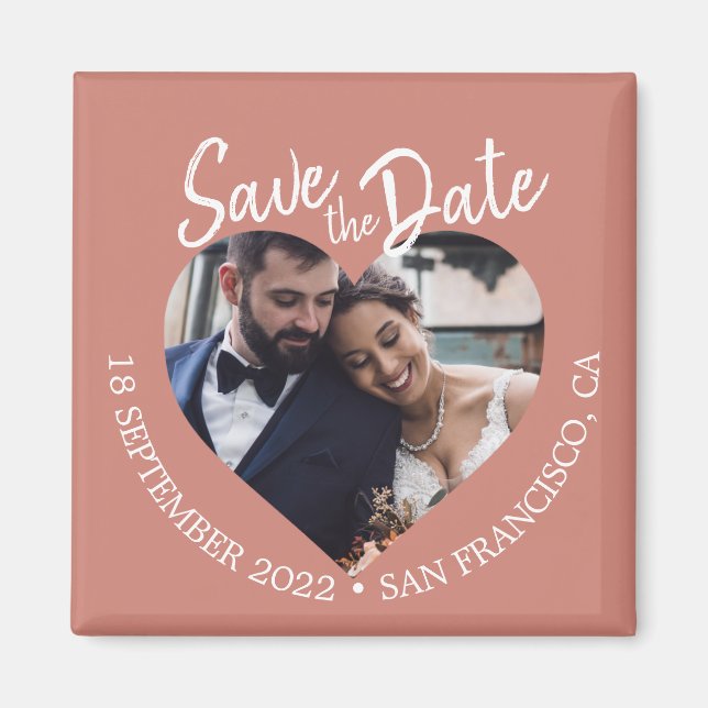 Terracotta Photo Modern Script Save the Date Magnet (Front)