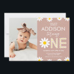 Terracotta Photo Retro Daisy 1st Birthday Invitation<br><div class="desc">Terracotta Photo Retro Daisy 1st Birthday Invitation Retro style first birthday invitation for a little girl featuring the word one made up of a large and small daisies. This retro first birthday invitation also features some large white and yellow daisies at the top and base of the invitation and a...</div>