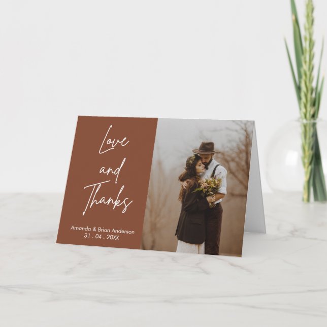 Terracotta Photo Wedding Folding Thank You Card (Front)