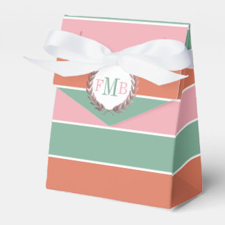 Terracotta pink and sage stripes, initials wedding favour box