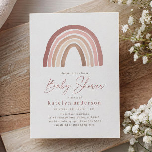 Terracotta Pink Boho Rainbow Baby Shower Invitation