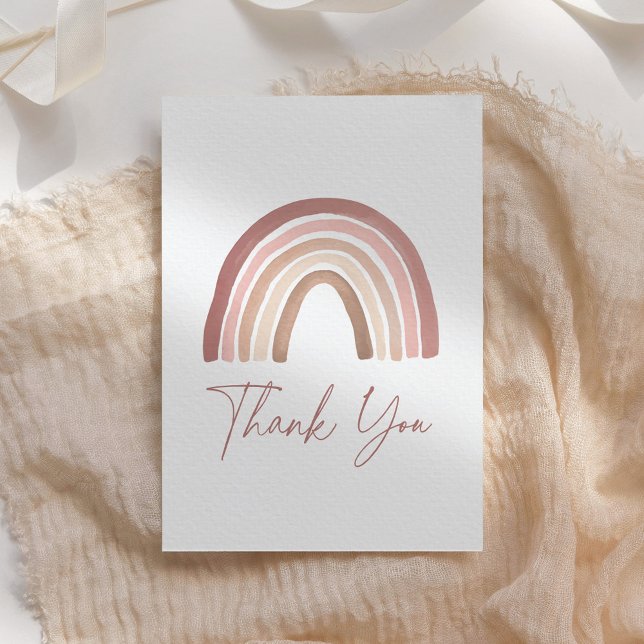 Terracotta Pink Boho Rainbow Baby Shower  Thank You Card (Creator Uploaded)