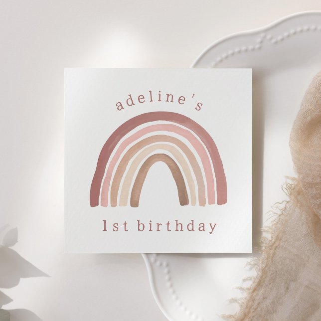 Terracotta Pink Boho Rainbow Birthday Napkin (Creator Uploaded)