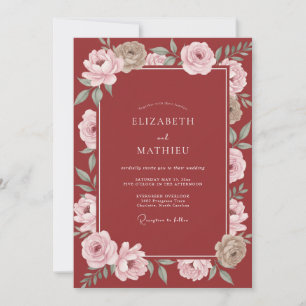 Terracotta Pink Petal Wedding Invitation