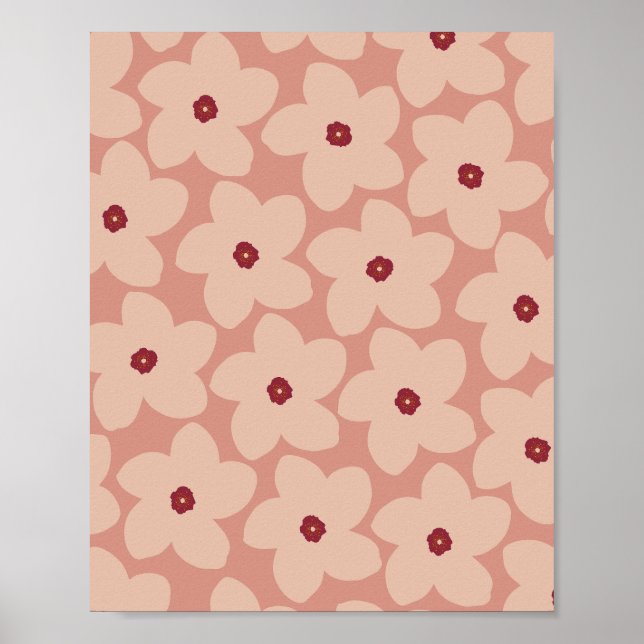 Terracotta Pink Retro Flower Poster (Front)