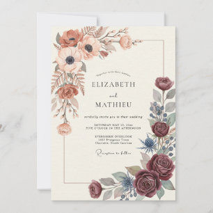 Terracotta Plum Ranunculus Sage Wedding Invitation