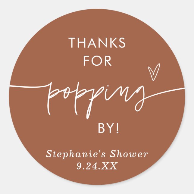 Terracotta Popcorn Favours, Thanks for Popping By Classic Round Sticker (Front)
