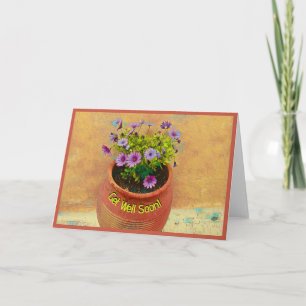 Terracotta potted purple African Daisies/ Get Well Card