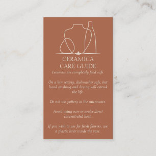 Terracotta Pottery Vase Ceramic Care Instructions Business Card