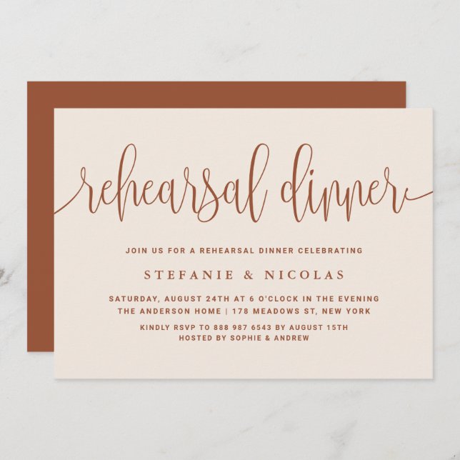 Terracotta Pretty Calligraphy Rehearsal Dinner Invitation (Front/Back)