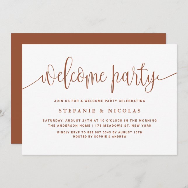 Terracotta Pretty Calligraphy Welcome Party Invitation (Front/Back)