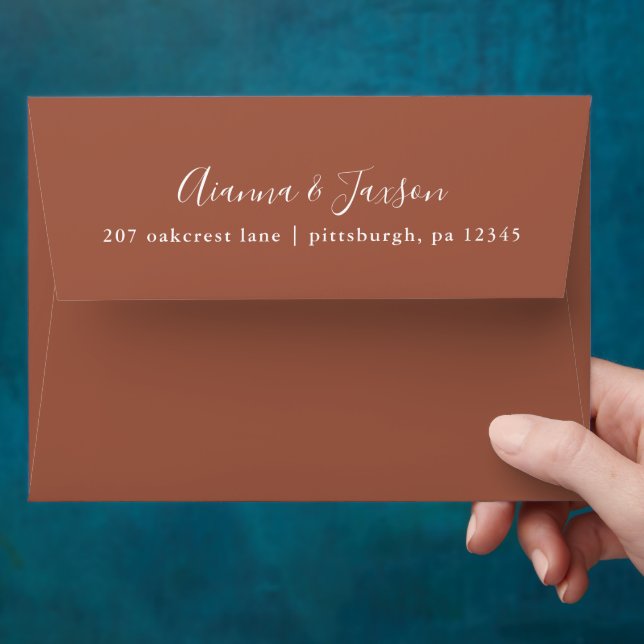 Terracotta Pretty Script Return Address Wedding Envelope (Hand)