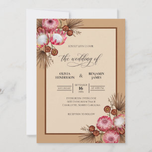 Terracotta Protea Rustic Eucalyptus Wedding Invitation
