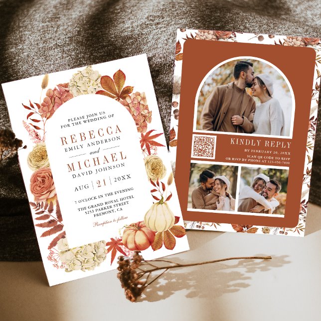 Terracotta Pumpkin Floral QR Code Wedding Invitation (Creator Uploaded)