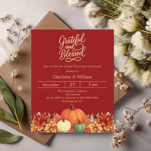 Terracotta pumpkin flowers Thanksgiving invitation