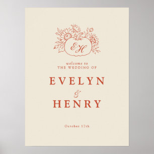 Terracotta Pumpkin Monogram Welcome Sign