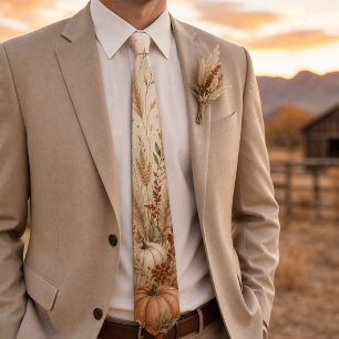 Terracotta Pumpkin Pampas Grass Boho Thanksgiving Tie