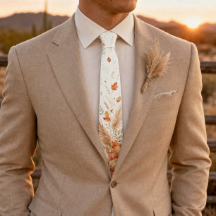 Terracotta Pumpkin Pampas Grass Boho Thanksgiving Tie