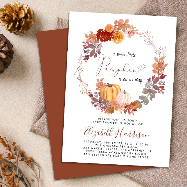 Terracotta Pumpkin Watercolor Baby Shower Invitation (Celebrate the upcoming arrival of your sweet little autumn baby with a pumpkin-themed baby shower)