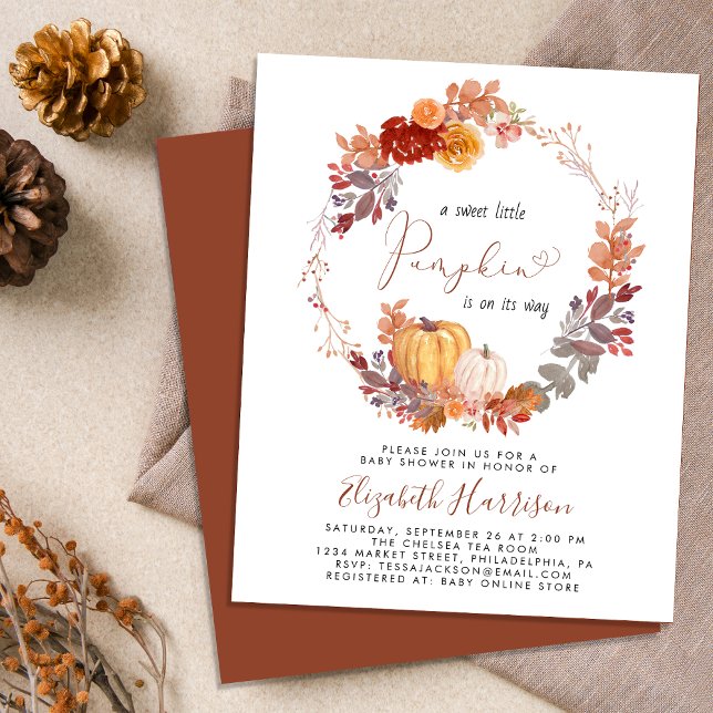 Terracotta Pumpkin Watercolor Baby Shower Invite (Celebrate the upcoming arrival of your sweet little autumn baby with a pumpkin-themed baby shower)