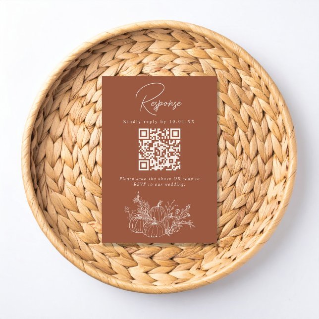 Terracotta Pumpkin Wedding RSVP QR Code Card (Creator Uploaded)