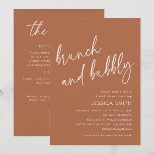 Terracotta QR Code Brunch and Bubbly Bridal Shower Invitation