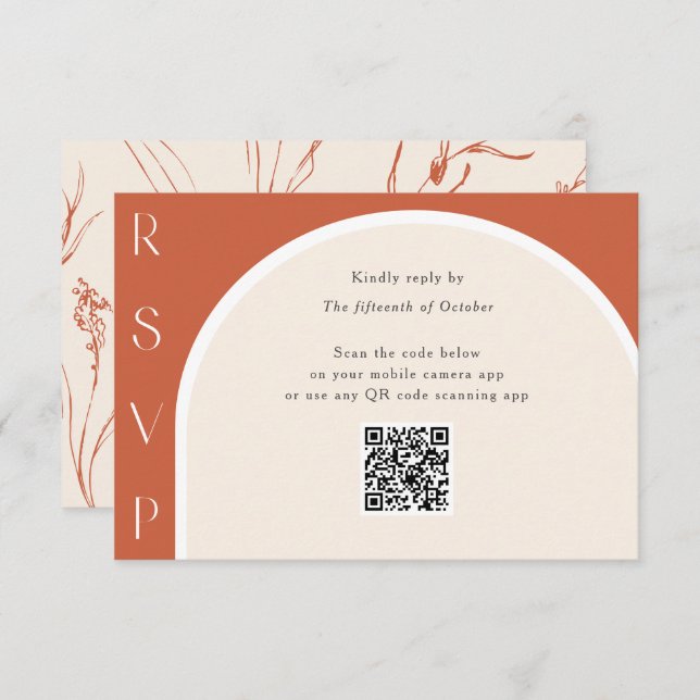 Terracotta QR code Modern Arch Wedding online RSVP Card (Front/Back)