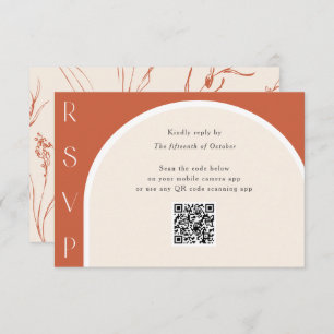 Terracotta QR code Modern Arch Wedding online RSVP Card