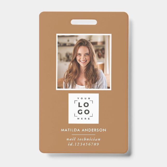 Terracotta QR code modern minimal photo abstract ID Badge (Front)