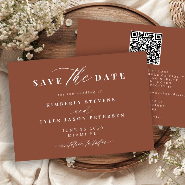Terracotta QR code simple elegant wedding  Save The Date (Creator Uploaded)