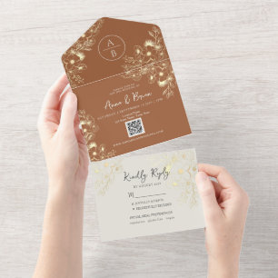 Terracotta QR Code Wedding All In One Invitation