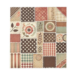 Terracotta Quilt and Patchwork Colourful Floral  Notepad