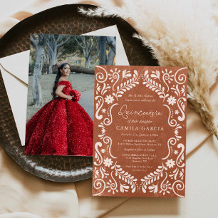 Terracotta Quinceañera Papel Picado Photo Invitation