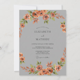 Terracotta Ranunculus Grey Eucalyptus Wedding Invitation