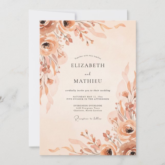 Terracotta Ranunculus Sage Wedding Invitation (Front)