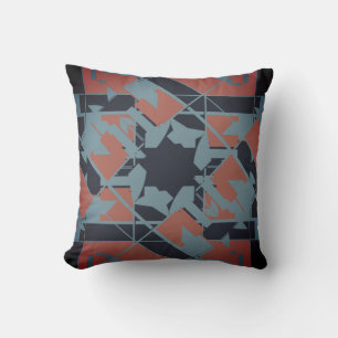 Terracotta Red Blue Mediterranean Abstract Flower Cushion
