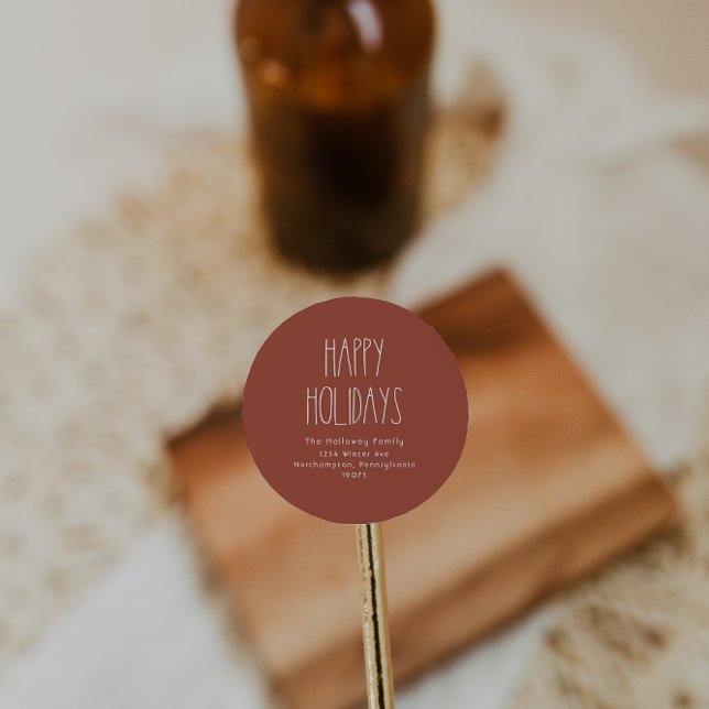 Terracotta Red Boho Happy Holidays Envelope Seals (Creator Uploaded)