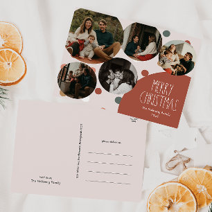 Terracotta Red Boho Polka Dot Christmas Five Photo Holiday Postcard