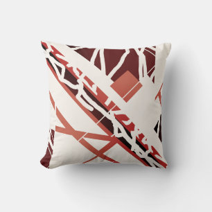 Terracotta Red Brown on White Slanted Shapes Motif Cushion
