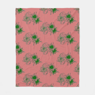 Terracotta Red & Green Floral Pattern Fleece Blank Blanket