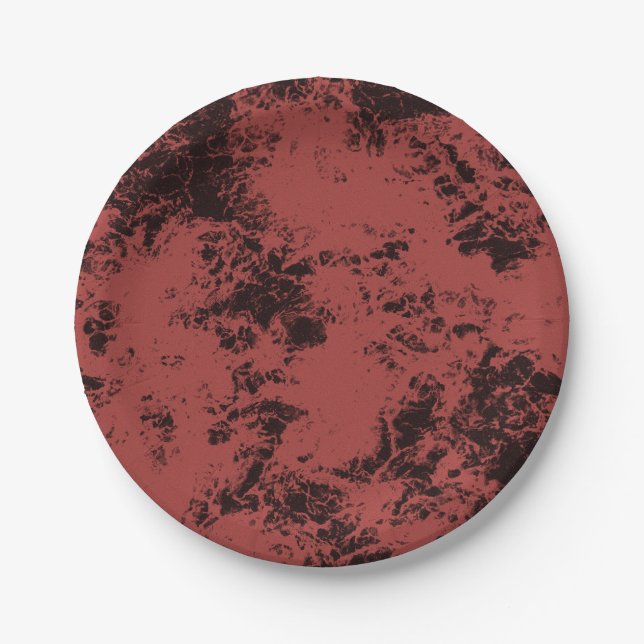 Terracotta red marble texture  paper plate (Front)
