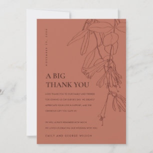 TERRACOTTA RED RUST LINE DRAWING FLORAL WEDDING THANK YOU CARD