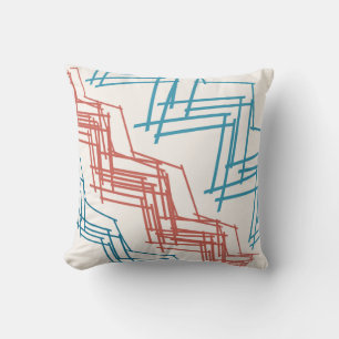 Terracotta Red Turquoise Blue Diagonal Squiggles Cushion