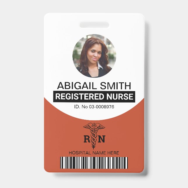 Terracotta Registered nurse caduceus photo  ID Badge (Front)