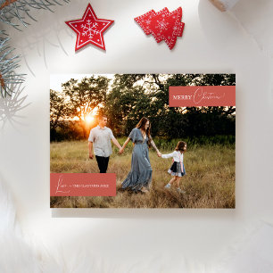 Terracotta Retro Boho Minimalist Family News Photo Holiday Card