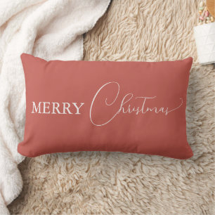 Terracotta Retro Boho Minimalist Merry Christmas Lumbar Cushion