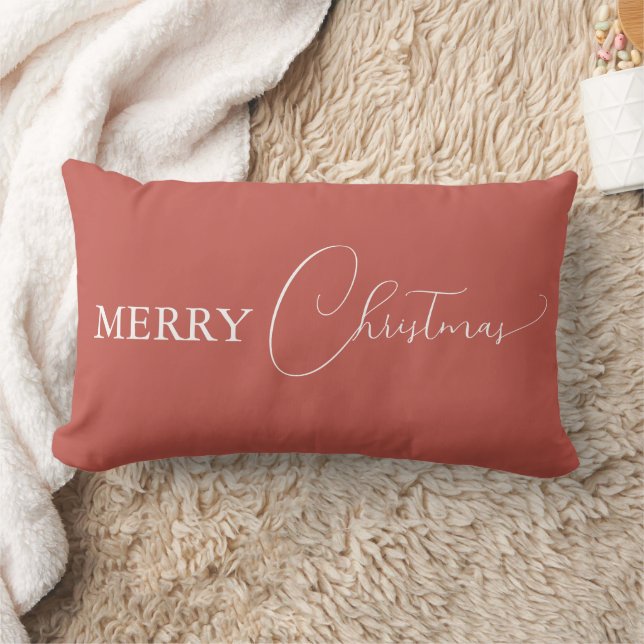 Terracotta Retro Boho Minimalist Merry Christmas Lumbar Cushion (Blanket)